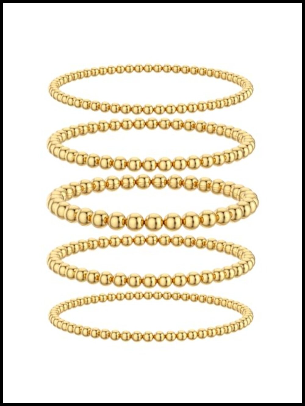 5-Pack Gold Beaded Bracelet Set Stainless Steel Adjustable